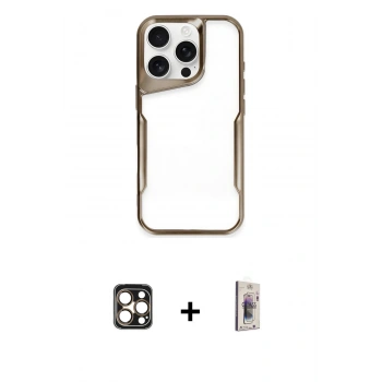 MARSİLYAN™- iPhone 16 Pro Max Kılıf Akış Çizgi Koleksiyonu - Siyah Bilvis 3D Cam Ekran Koruyucu + PVD Metal Kamera Lens - GD