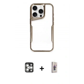 MARSİLYAN™- iPhone 16 Pro Max Kılıf Akış Çizgi Koleksiyonu - Siyah Bilvis 3D Cam Ekran Koruyucu + PVD Metal Kamera Lens - GS