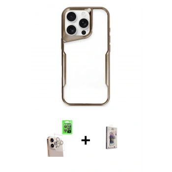 MARSİLYAN™- iPhone 16 Pro Max Kılıf Akış Çizgi Koleksiyonu - Siyah Bilvis 3D Cam Ekran Koruyucu + Raze Metal Kamera Lens - NLGY
