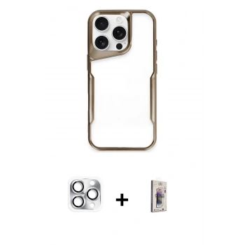 MARSİLYAN™- iPhone 16 Pro Max Kılıf Akış Çizgi Koleksiyonu - Siyah Bilvis 3D Cam Ekran Koruyucu + Pers Alüminyum Kamera Lens - GS
