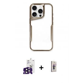 MARSİLYAN™- iPhone 16 Pro Max Kılıf Akış Çizgi Koleksiyonu - Siyah Bilvis 3D Cam Ekran Koruyucu + Bilvis Titan Kamera Lens - SH