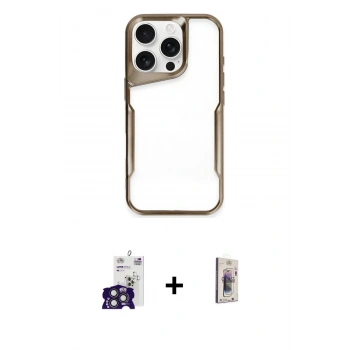 MARSİLYAN™- iPhone 16 Pro Max Kılıf Akış Çizgi Koleksiyonu - Siyah Bilvis 3D Cam Ekran Koruyucu + Bilvis Titan Kamera Lens - TMGI