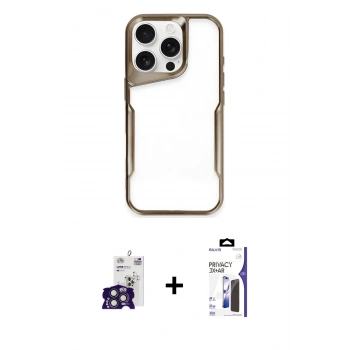 MARSİLYAN™- iPhone 16 Pro Max Kılıf Akış Çizgi Koleksiyonu - Siyah Bilvis 3X AR Hayalet Cam Ekran Koruyucu + Bilvis Titan Kamera Lens - TMGI