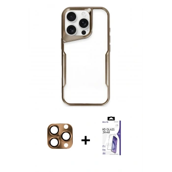 MARSİLYAN™- iPhone 16 Pro Max Kılıf Akış Çizgi Koleksiyonu - Siyah Bilvis 3X AR HD Cam Ekran Koruyucu + Pers Alüminyum Kamera Lens - CLTM