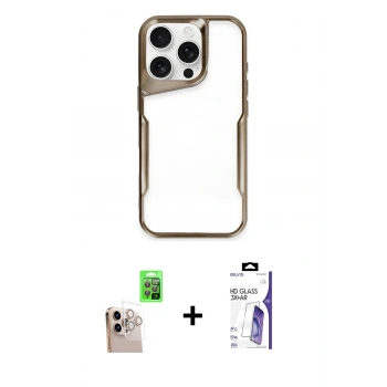 MARSİLYAN™- iPhone 16 Pro Max Kılıf Akış Çizgi Koleksiyonu - Siyah Bilvis 3X AR HD Cam Ekran Koruyucu + Raze Metal Kamera Lens - NLGY