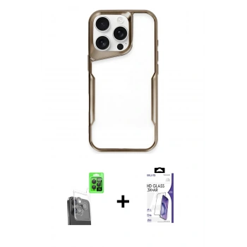 MARSİLYAN™- iPhone 16 Pro Max Kılıf Akış Çizgi Koleksiyonu - Siyah Bilvis 3X AR HD Cam Ekran Koruyucu + Raze Metal Kamera Lens - SH