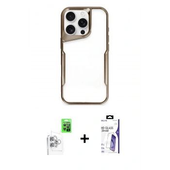 MARSİLYAN™- iPhone 16 Pro Max Kılıf Akış Çizgi Koleksiyonu - Siyah Bilvis 3X AR HD Cam Ekran Koruyucu + Raze Metal Kamera Lens - BZ