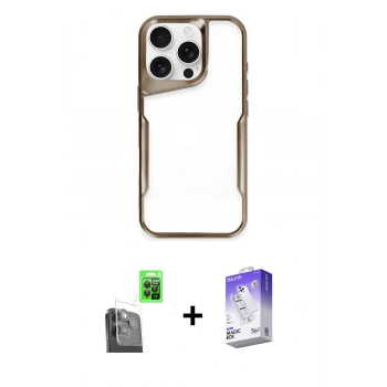 MARSİLYAN™- iPhone 16 Pro Max Kılıf Akış Çizgi Koleksiyonu - Siyah Bilvis 5in1 3D Magic Cam Ekran Koruyucu + Raze Metal Kamera Lens - SH