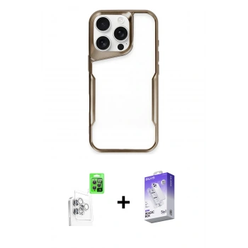 MARSİLYAN™- iPhone 16 Pro Max Kılıf Akış Çizgi Koleksiyonu - Siyah Bilvis 5in1 3D Magic Cam Ekran Koruyucu + Raze Metal Kamera Lens - BZ