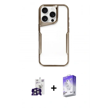 MARSİLYAN™- iPhone 16 Pro Max Kılıf Akış Çizgi Koleksiyonu - Siyah Bilvis 5in1 3D Magic Cam Ekran Koruyucu + Bilvis Titan Kamera Lens - TMGI