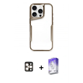 MARSİLYAN™- iPhone 16 Pro Max Kılıf Akış Çizgi Koleksiyonu - Siyah Bilvis 5in1 3D Magic Cam Ekran Koruyucu + PVD Metal Kamera Lens - GD