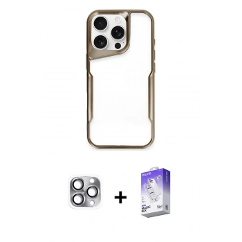 MARSİLYAN™- iPhone 16 Pro Max Kılıf Akış Çizgi Koleksiyonu - Siyah Bilvis 5in1 3D Magic Cam Ekran Koruyucu + Pers Alüminyum Kamera Lens - GI