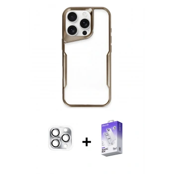 MARSİLYAN™- iPhone 16 Pro Max Kılıf Akış Çizgi Koleksiyonu - Siyah Bilvis 5in1 3D Magic Cam Ekran Koruyucu + Pers Alüminyum Kamera Lens - GS
