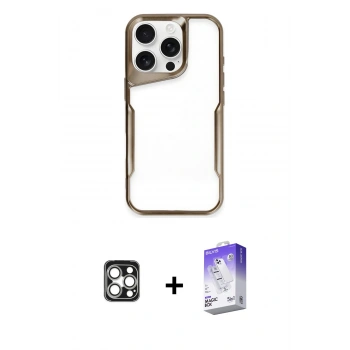 MARSİLYAN™- iPhone 16 Pro Max Kılıf Akış Çizgi Koleksiyonu - Siyah Bilvis 5in1 3D Magic Cam Ekran Koruyucu + PVD Metal Kamera Lens - GS