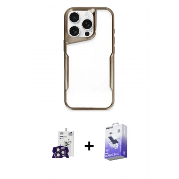 MARSİLYAN™- iPhone 16 Pro Max Kılıf Akış Çizgi Koleksiyonu - Siyah Bilvis 5in1 5D Magic Hayalet Cam Ekran Koruyucu + Bilvis Titan Kamera Lens - TMGI