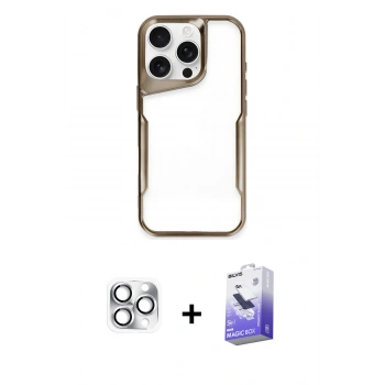 MARSİLYAN™- iPhone 16 Pro Max Kılıf Akış Çizgi Koleksiyonu - Siyah Bilvis 5in1 5D Magic Hayalet Cam Ekran Koruyucu + Pers Alüminyum Kamera Lens - GS