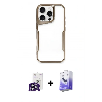 MARSİLYAN™- iPhone 16 Pro Max Kılıf Akış Çizgi Koleksiyonu - Siyah Bilvis 5in1 5D Magic Hayalet Cam Ekran Koruyucu + Bilvis Titan Kamera Lens - SH