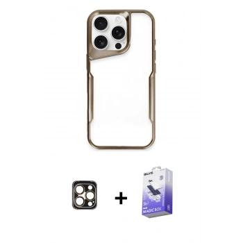 MARSİLYAN™- iPhone 16 Pro Max Kılıf Akış Çizgi Koleksiyonu - Siyah Bilvis 5in1 5D Magic Hayalet Cam Ekran Koruyucu + PVD Metal Kamera Lens - GD