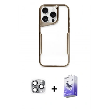 MARSİLYAN™- iPhone 16 Pro Max Kılıf Akış Çizgi Koleksiyonu - Siyah Bilvis 5in1 5D Magic Hayalet Cam Ekran Koruyucu + Pers Alüminyum Kamera Lens - GI