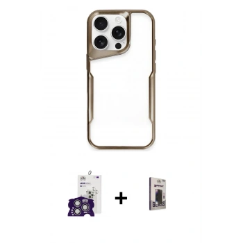 MARSİLYAN™- iPhone 16 Pro Max Kılıf Akış Çizgi Koleksiyonu - Siyah Bilvis Hayalet Cam Ekran Koruyucu + Bilvis Titan Kamera Lens - GS