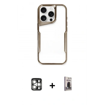 MARSİLYAN™- iPhone 16 Pro Max Kılıf Akış Çizgi Koleksiyonu - Siyah Bilvis Hayalet Cam Ekran Koruyucu + PVD Metal Kamera Lens - GS