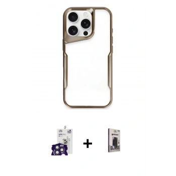 MARSİLYAN™- iPhone 16 Pro Max Kılıf Akış Çizgi Koleksiyonu - Siyah Bilvis Hayalet Cam Ekran Koruyucu + Bilvis Titan Kamera Lens - TMGI