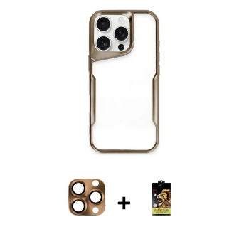 MARSİLYAN™- iPhone 16 Pro Max Kılıf Akış Çizgi Koleksiyonu - Siyah Buffer Cam Ekran Koruyucu + Pers Alüminyum Kamera Lens - CLTM