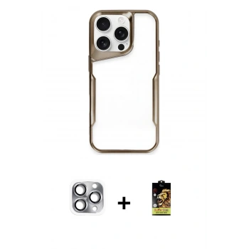 MARSİLYAN™- iPhone 16 Pro Max Kılıf Akış Çizgi Koleksiyonu - Siyah Buffer Cam Ekran Koruyucu + Pers Alüminyum Kamera Lens - GI