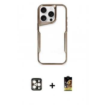 MARSİLYAN™- iPhone 16 Pro Max Kılıf Akış Çizgi Koleksiyonu - Siyah Buffer Cam Ekran Koruyucu + PVD Metal Kamera Lens - GD