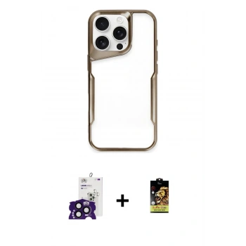 MARSİLYAN™- iPhone 16 Pro Max Kılıf Akış Çizgi Koleksiyonu - Siyah Buffer Cam Ekran Koruyucu + Bilvis Titan Kamera Lens - SH
