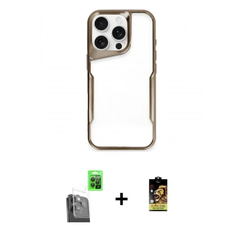 MARSİLYAN™- iPhone 16 Pro Max Kılıf Akış Çizgi Koleksiyonu - Siyah Buffer Cam Ekran Koruyucu + Raze Metal Kamera Lens - SH