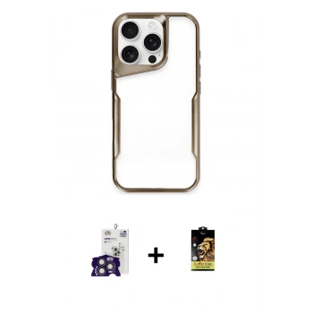 MARSİLYAN™- iPhone 16 Pro Max Kılıf Akış Çizgi Koleksiyonu - Siyah Buffer Cam Ekran Koruyucu + Bilvis Titan Kamera Lens - TMGI