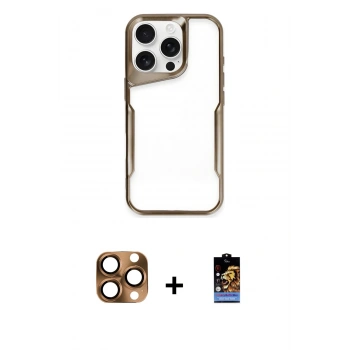 MARSİLYAN™- iPhone 16 Pro Max Kılıf Akış Çizgi Koleksiyonu - Siyah Buffer Hayalet Cam Ekran Koruyucu + Pers Alüminyum Kamera Lens - CLTM