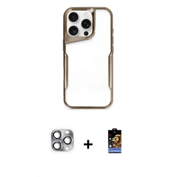 MARSİLYAN™- iPhone 16 Pro Max Kılıf Akış Çizgi Koleksiyonu - Siyah Buffer Hayalet Cam Ekran Koruyucu + Pers Alüminyum Kamera Lens - GI