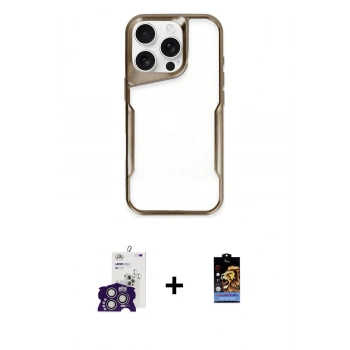 MARSİLYAN™- iPhone 16 Pro Max Kılıf Akış Çizgi Koleksiyonu - Siyah Buffer Hayalet Cam Ekran Koruyucu + Bilvis Titan Kamera Lens - GS