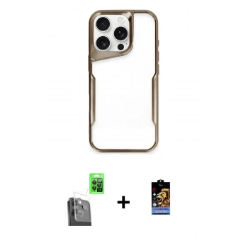MARSİLYAN™- iPhone 16 Pro Max Kılıf Akış Çizgi Koleksiyonu - Siyah Buffer Hayalet Cam Ekran Koruyucu + Raze Metal Kamera Lens - SH