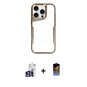 MARSİLYAN™- iPhone 16 Pro Max Kılıf Akış Çizgi Koleksiyonu - Siyah Buffer Hayalet Cam Ekran Koruyucu + Bilvis Titan Kamera Lens - TMGI