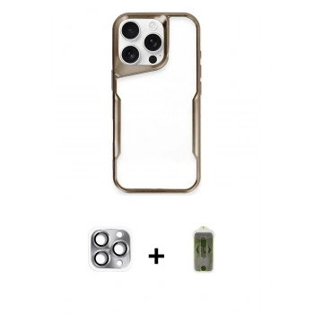 MARSİLYAN™- iPhone 16 Pro Max Kılıf Akış Çizgi Koleksiyonu - Siyah Joko Magic 5D Hayalet Cam + Pers Alüminyum Kamera Lens - GI