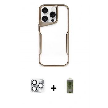 MARSİLYAN™- iPhone 16 Pro Max Kılıf Akış Çizgi Koleksiyonu - Siyah Joko Magic 5D Hayalet Cam + Pers Alüminyum Kamera Lens - GS