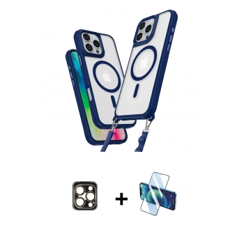 MARSİLYAN™- iPhone 16 Pro Max Kılıf Atlas Doku Koleksiyonu - Siyah 3D Antistatik Cam Ekran Koruyucu + PVD Metal Kamera Lens - GD
