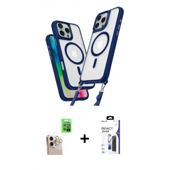 MARSİLYAN™- iPhone 16 Pro Max Kılıf Atlas Doku Koleksiyonu - Siyah Bilvis 3X AR Hayalet Cam Ekran Koruyucu + Raze Metal Kamera Lens - NLGY