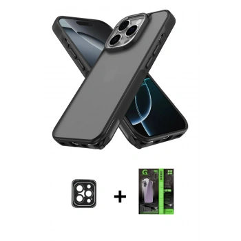 MARSİLYAN™- iPhone 16 Pro Max Kılıf Atlas Form - Şeffaf 360 Full Body Arka Koruyucu + PVD Metal Kamera Lens - SH