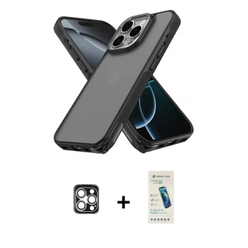 MARSİLYAN™- iPhone 16 Pro Max Kılıf Atlas Form - Şeffaf Pasifik Cam Ekran Koruyucu + PVD Metal Kamera Lens - GS