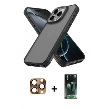 MARSİLYAN™- iPhone 16 Pro Max Kılıf Atlas Form - Siyah 360 Mat Full Body Arka Koruyucu + Pers Alüminyum Kamera Lens - CLTM