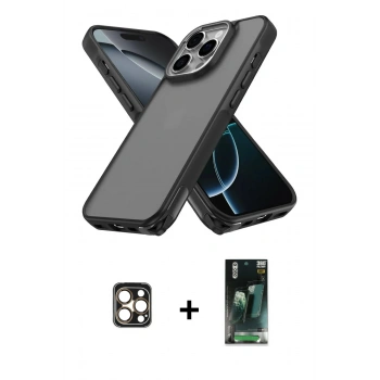 MARSİLYAN™- iPhone 16 Pro Max Kılıf Atlas Form - Siyah 360 Mat Full Body Arka Koruyucu + PVD Metal Kamera Lens - GD