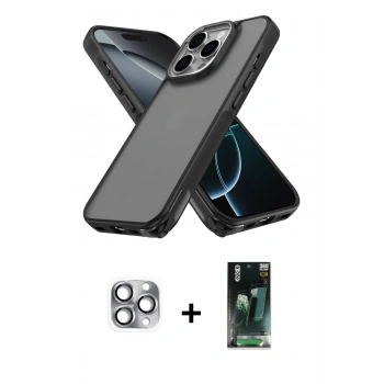 MARSİLYAN™- iPhone 16 Pro Max Kılıf Atlas Form - Siyah 360 Mat Full Body Arka Koruyucu + Pers Alüminyum Kamera Lens - GI