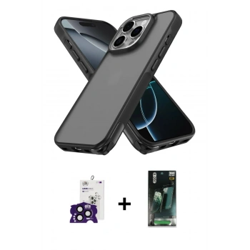 MARSİLYAN™- iPhone 16 Pro Max Kılıf Atlas Form - Siyah 360 Mat Full Body Arka Koruyucu + Bilvis Titan Kamera Lens - SH