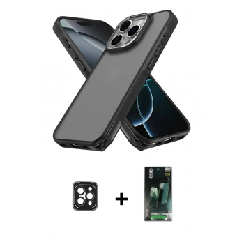 MARSİLYAN™- iPhone 16 Pro Max Kılıf Atlas Form - Siyah 360 Mat Full Body Arka Koruyucu + PVD Metal Kamera Lens - SH