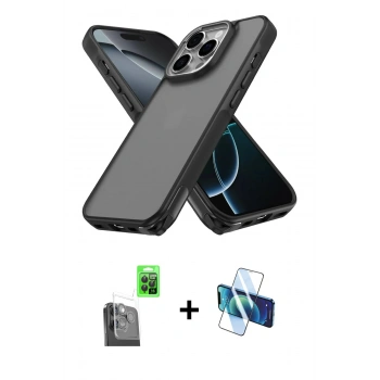 MARSİLYAN™- iPhone 16 Pro Max Kılıf Atlas Form - Siyah 3D Antistatik Cam Ekran Koruyucu + Raze Metal Kamera Lens - SH