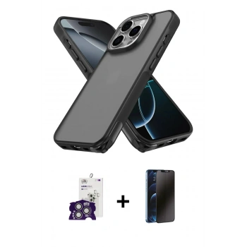 MARSİLYAN™- iPhone 16 Pro Max Kılıf Atlas Form - Siyah 3D Antistatik Hayalet Cam Ekran Koruyucu + Bilvis Titan Kamera Lens - GS